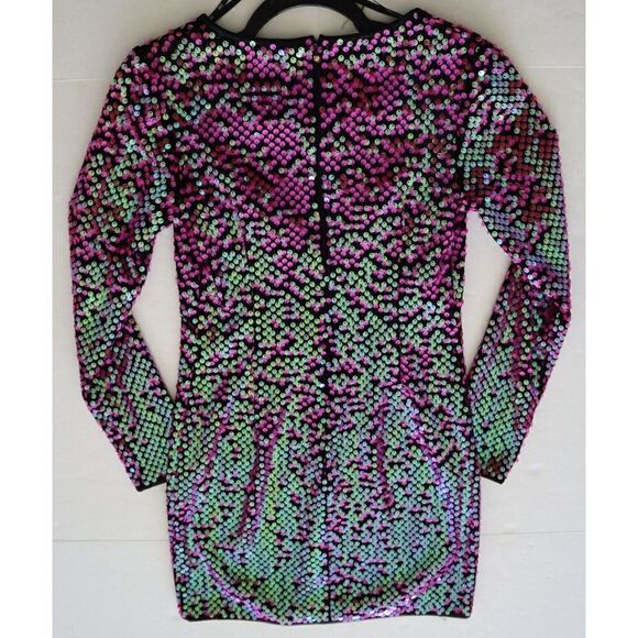 SHO x Tadashi Shoji Sz XXS Hot Pink Long Sleeve Paillette Body-Con Dress - Picture 7 of 16